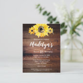 Rustieke boho Zonnebloem hout schuur Sweet 16 verj Kaart (Staand voorkant)