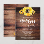 Rustieke boho Zonnebloem hout schuur Sweet 16 verj Kaart (Voorkant / Achterkant)