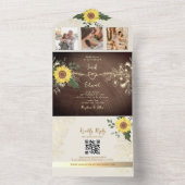 Rustieke Boho Zonnebloem Hout Wedding All In One Uitnodiging (Binnen)