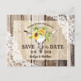 Rustieke Boho Zonnebloem Longhorn Kant Save the Da Aankondigingskaart