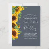 Rustieke Boho Zonnebloem Navy Wedding Kaart (Voorkant)