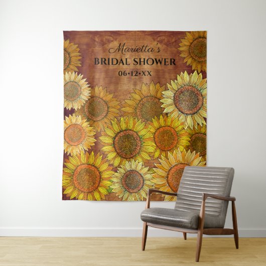   Rustieke Boho Zonnebloem Persoonlijke Bruidsdouc Wandkleed (In situ)