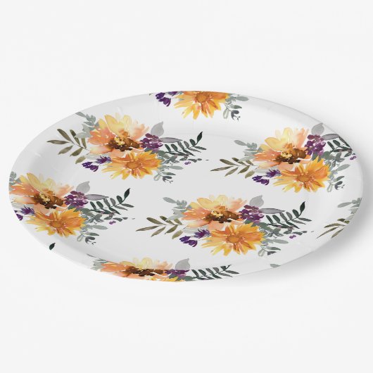 Rustieke Boho Zonnebloem & Wildflower Waterverf Papieren Bordje (Gekanteld)