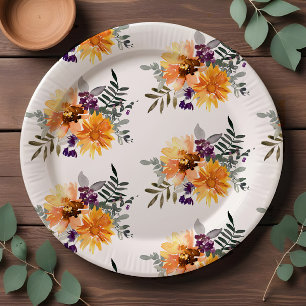 Rustieke Boho Zonnebloem & Wildflower Waterverf Papieren Bordje