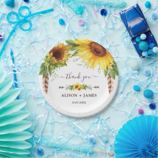 Rustieke Boho Zonnebloemen Bruiloft Feest Gunsten Papieren Bordje (Feest)