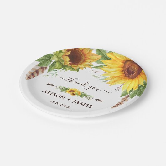 Rustieke Boho Zonnebloemen Bruiloft Feest Gunsten Papieren Bordje (Gekanteld)