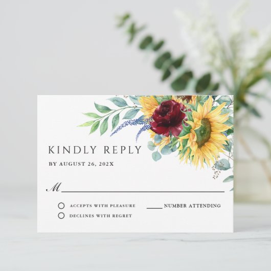 Rustieke Boho Zonnebloemen Bruiloft RSVP (Staand voorkant)