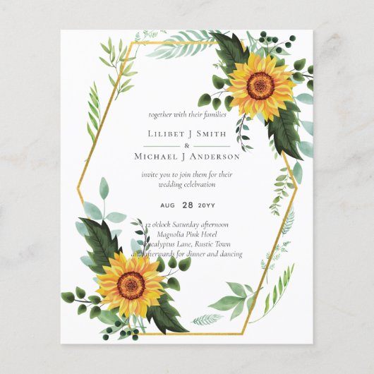 Rustieke BOHO Zonnebloemen Groene Huwelijk Flyer (Voorkant)