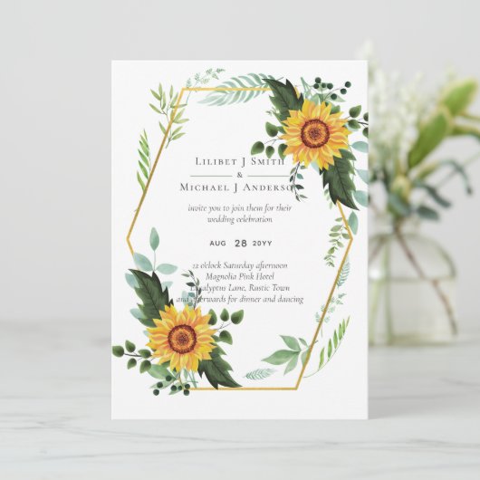 Rustieke BOHO Zonnebloemen Groene Huwelijksdecorat (Staand voorkant)