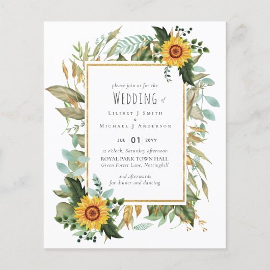 Rustieke BOHO Zonnebloemen Groene Huwelijksdecorat (Voorkant)