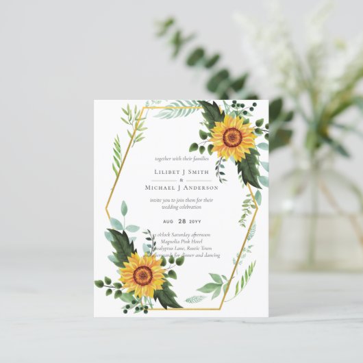 Rustieke BOHO Zonnebloemen Groene Huwelijksdecorat (Staand voorkant)