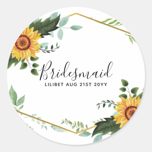 Rustieke BOHO Zonnebloemen Groene Huwelijksdecorat Ronde Sticker (Voorkant)