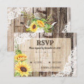 Rustieke Boho Zonnebloemen Houten RSVP-kaart RSVP Kaartje (Voorkant / Achterkant)