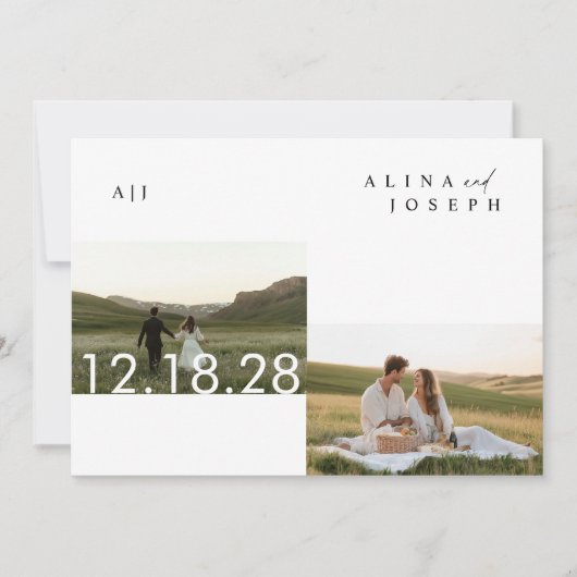 Rustieke Boho Zwart & Wit Fotobruiloft Kaart (Voorkant)