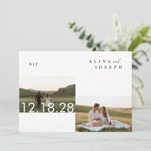 Rustieke Boho Zwart & Wit Fotobruiloft Kaart (Staand voorkant)