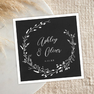 Rustieke Boho Zwart Wit Wildbloem Bloemen Bruiloft Servet
