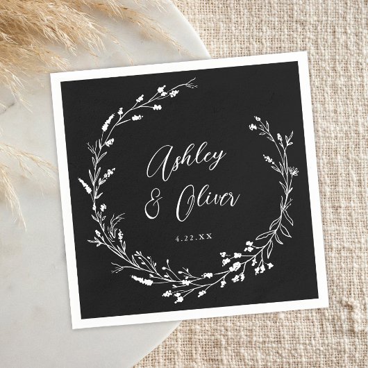 Rustieke Boho Zwart Wit Wildbloem Bloemen Bruiloft Servet