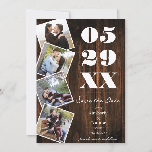 Rustieke Bold Vier Foto Save the Date (Voorkant)