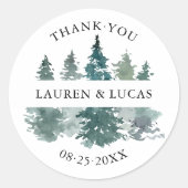 Rustieke bomen bos bosgebied dank u bruiloft ronde sticker (Voorkant)