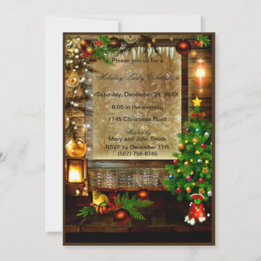 Rustieke bomen ornamenten Kerstfeest Uitnodiging (Voorkant)