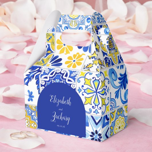 Rustieke Boog Blauw Geel Wit Tegels Bruiloft Bedankdoosjes (Huwelijk)