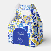 Rustieke Boog Blauw Geel Wit Tegels Bruiloft Bedankdoosjes (Achterkant)