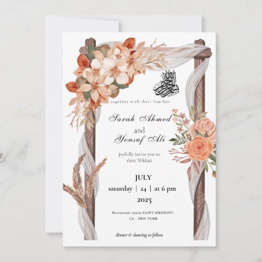Rustieke boog Bloemen Nikkah Moslim Huwelijk Kaart (Voorkant)