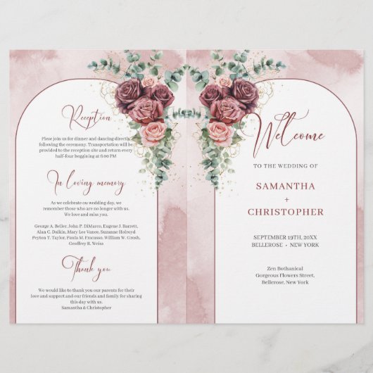 Rustieke boog bordeaux blozen rozen eucalyptus gev (Voorkant)