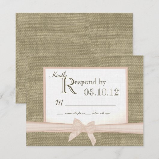 Rustieke Boog en Burlap Bruiloft Reactie RSVP Kaartje (Voorkant / Achterkant)