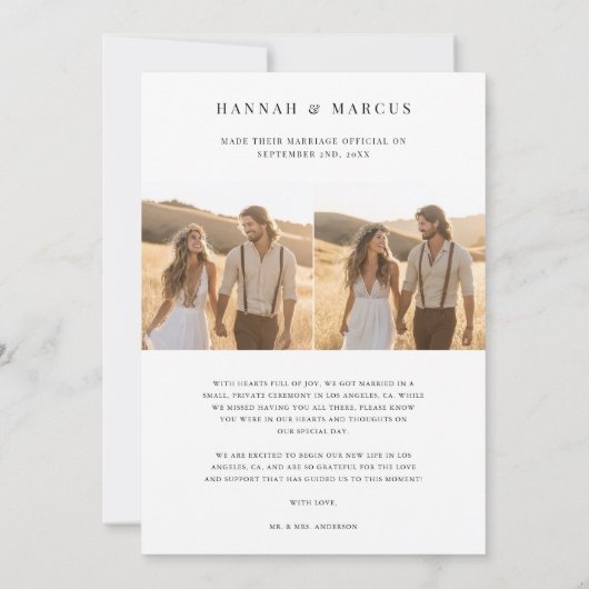 Rustieke Boog Foto Elopement We Zeiden Ja Huwelijk Aankondiging (Achterkant)