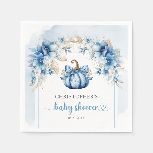 Rustieke boog stoffige blauwe en gouden pompoen bl servet (Voorkant)