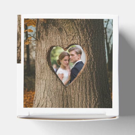 Rustieke Boom Bark Hart Foto Wedding Bedankdoosjes (Bovenkant)