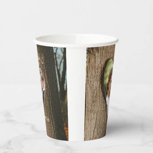 Rustieke Boom Bark Hart Foto Wedding Papieren Bekers (Links)