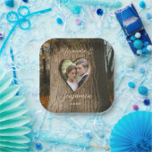 Rustieke Boom Bark Hart Foto Wedding Papieren Bordje (Feest)