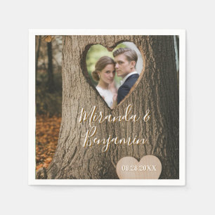 Rustieke Boom Bark Hart Foto Wedding Servet