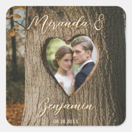 Rustieke Boom Bark Hart Foto Wedding Vierkante Sticker