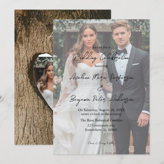 Rustieke Boom Bark Hart Gradient Foto Huwelijk Kaart (Voorkant / Achterkant)