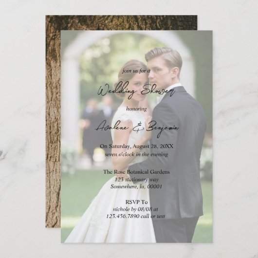 Rustieke Boom Bark Hart Gradient Foto Huwelijk Kaart (Voorkant / Achterkant)