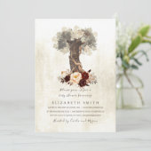 Rustieke boom bloemenbordeaux Baby shower Kaart (Staand voorkant)