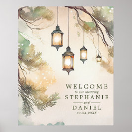 Rustieke Boom Botanische Lantaarn Lichten Bruiloft Poster