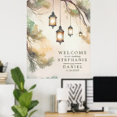 Rustieke Boom Botanische Lantaarn Lichten Bruiloft Poster (Thuiskantoor)
