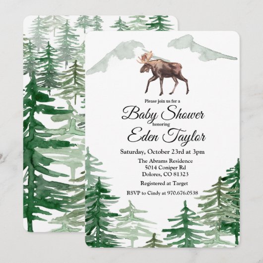 Rustieke Boom Eland Baby Shower Uitnodiging (Voorkant / Achterkant)