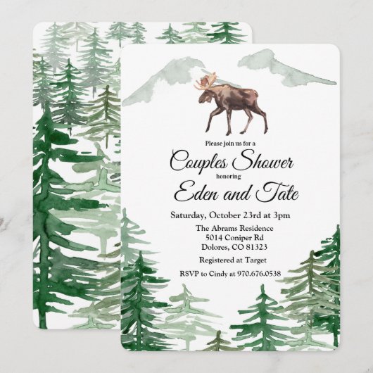 Rustieke boom eland koppels douche uitnodiging (Voorkant / Achterkant)