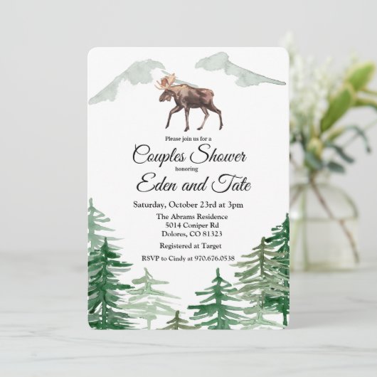 Rustieke boom eland koppels douche uitnodiging (Staand voorkant)