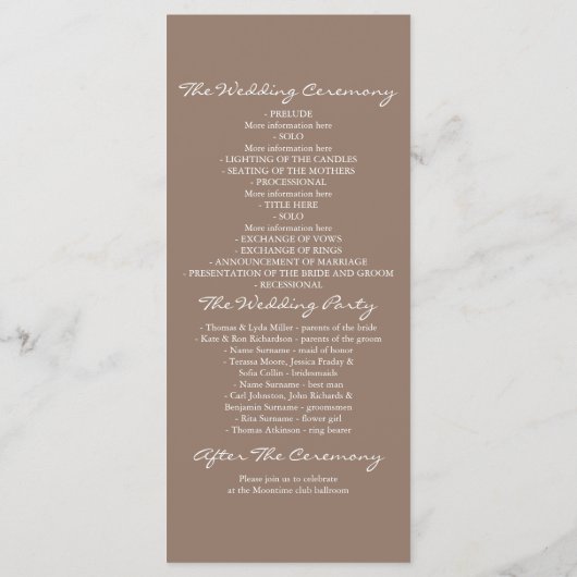 Rustieke boom en gesneden hart bruiloft programma' programmakaart (Achterkant)