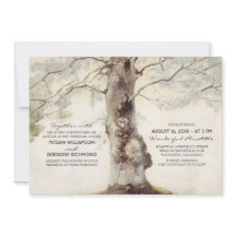 Rustieke boom en gesneden hart bruiloft uitnodigin