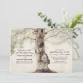 Rustieke boom en gesneden hart bruiloft uitnodigin kaart (Staand voorkant)