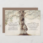 Rustieke boom en gesneden hart bruiloft uitnodigin kaart (Voorkant / Achterkant)