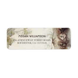 Rustieke boom en gesneden hart retour adres labels