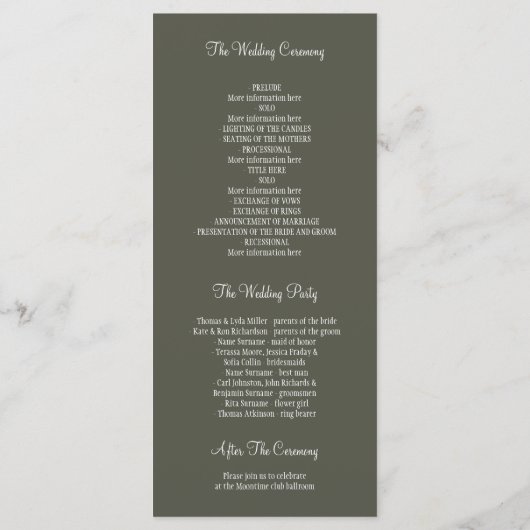 Rustieke boom en liefde vogels bruiloft programma' programmakaart (Achterkant)